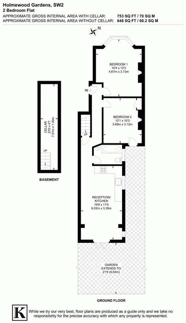 Floor Plan Image for 2 Bedroom Flat for Sale in Holmewood Gardens, SW2