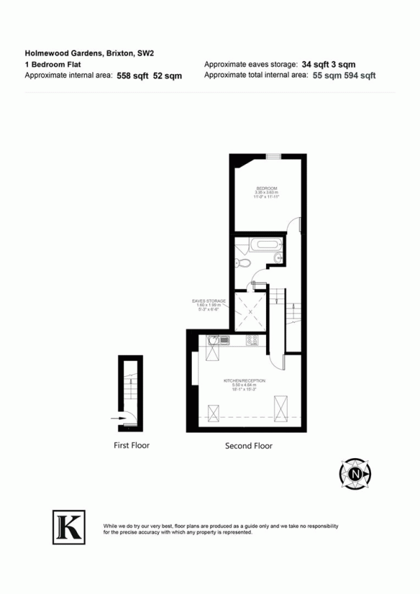 Floor Plan for 1 Bedroom Flat to Rent in Holmewood Gardens, SW2, SW2, 3RS - £392  pw | £1699 pcm