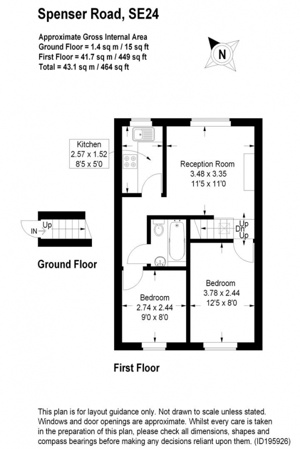 Floor Plan for 2 Bedroom Flat to Rent in Spenser Road, SE24, SE24, 0NS - £450  pw | £1950 pcm