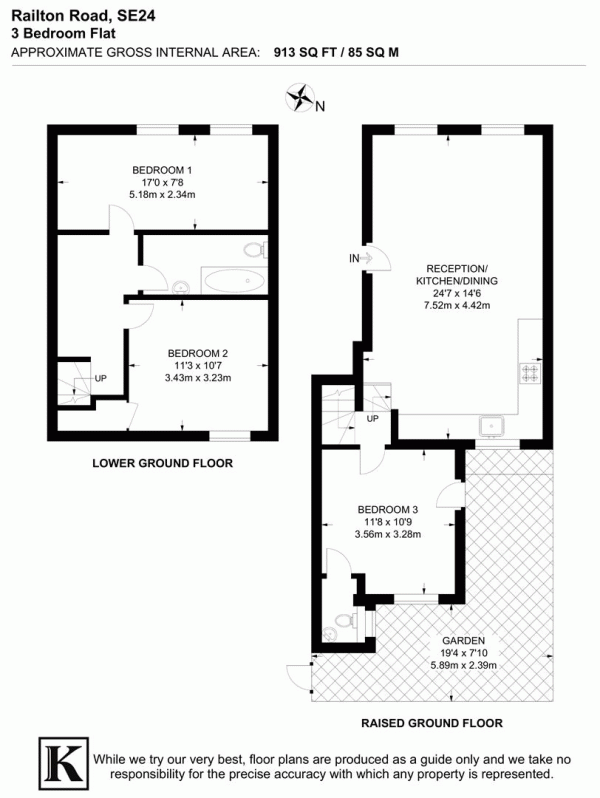 Floor Plan Image for 3 Bedroom Flat for Sale in Railton Road, SE24