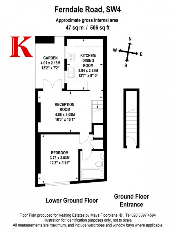 Floor Plan for 1 Bedroom Flat to Rent in Ferndale Road, SW4, SW4, 7RY - £426  pw | £1846 pcm