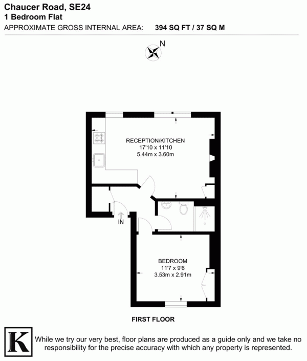 Floor Plan Image for 1 Bedroom Flat for Sale in Chaucer Road, SE24