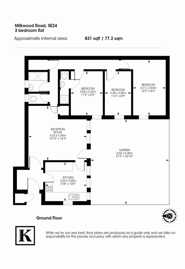 Floor Plan for 3 Bedroom Bungalow to Rent in Milkwood Road, London, SE24, 0HA - £577  pw | £2500 pcm