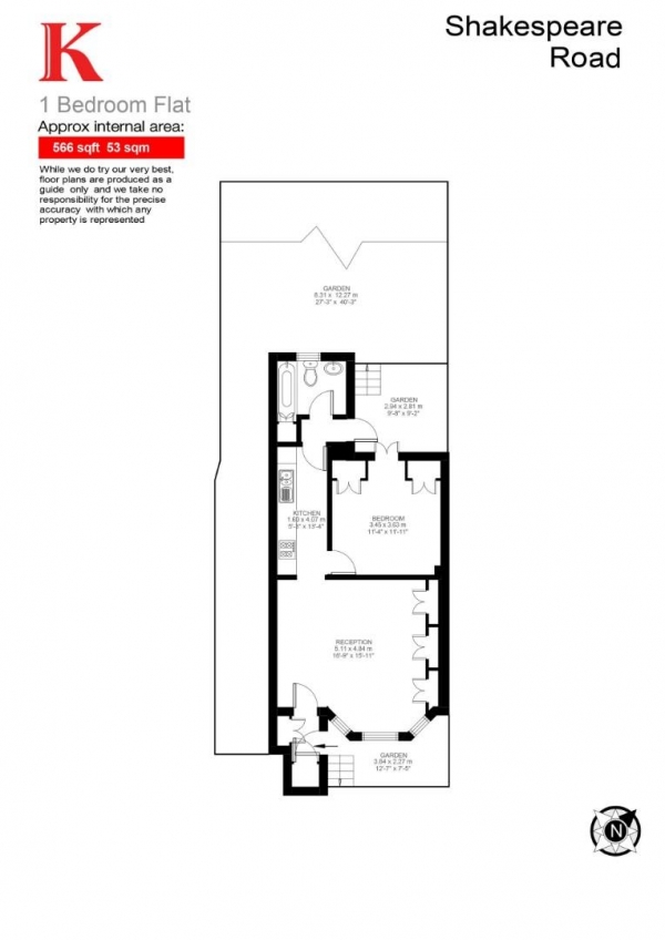 Floor Plan Image for 1 Bedroom Flat for Sale in Shakespeare Road, SE24