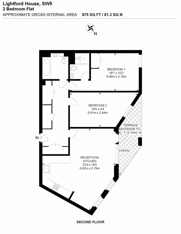 Floor Plan Image for 2 Bedroom Flat for Sale in Loughborough Park, SW9