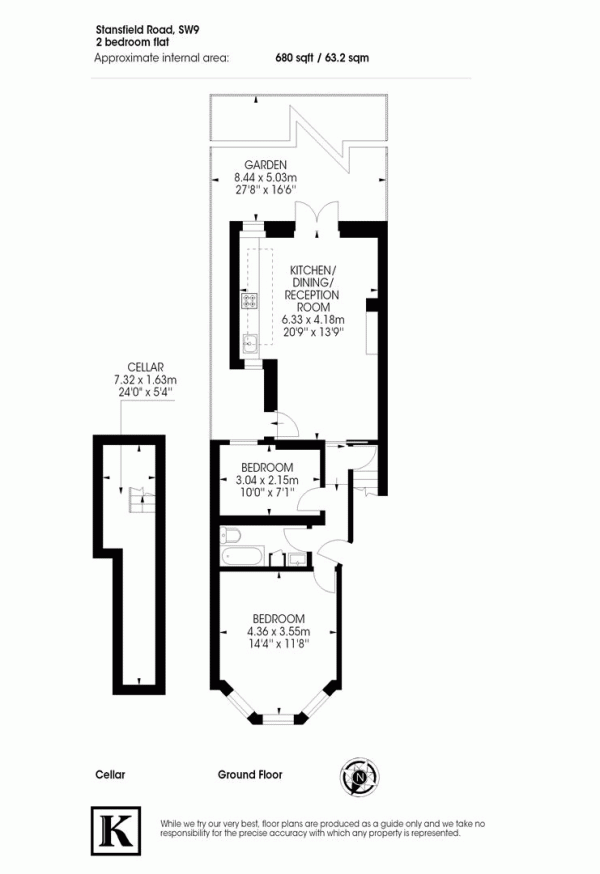 Floor Plan Image for 2 Bedroom Flat to Rent in Stansfield Road, Brixton