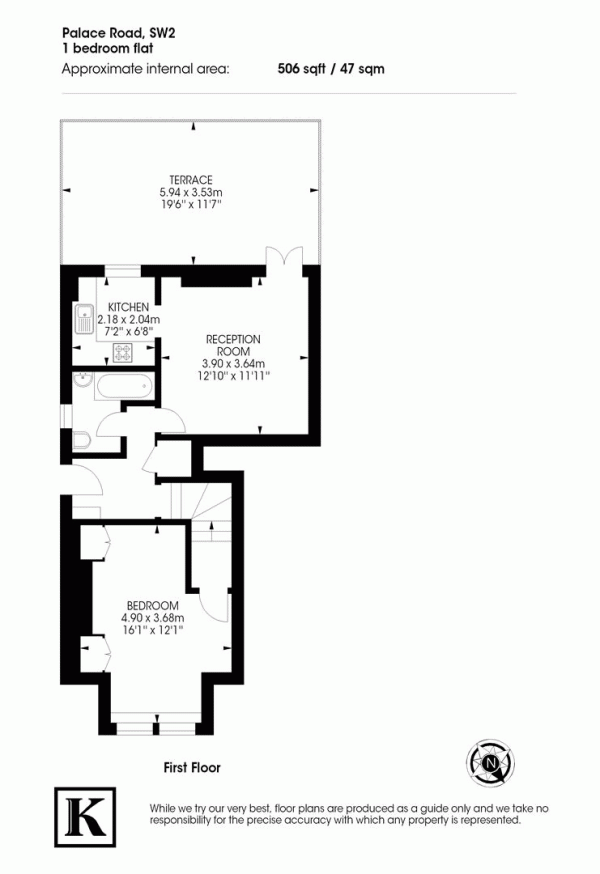 Floor Plan for 1 Bedroom Flat to Rent in Palace Road, London, SW2, 3JY - £462  pw | £2002 pcm