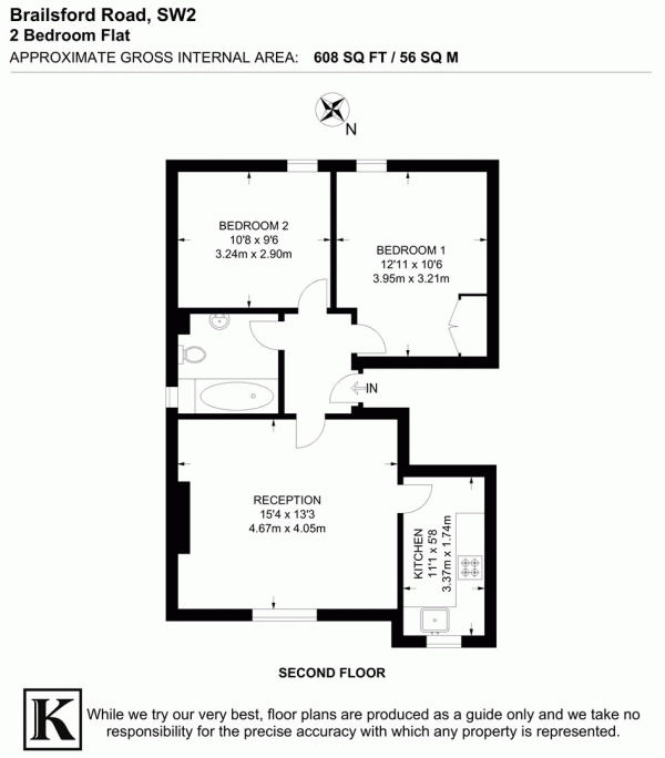 Floor Plan Image for 2 Bedroom Flat for Sale in Brailsford Road, SW2