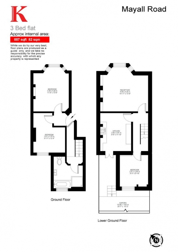 Floor Plan Image for 3 Bedroom Flat to Rent in Mayall Road, London