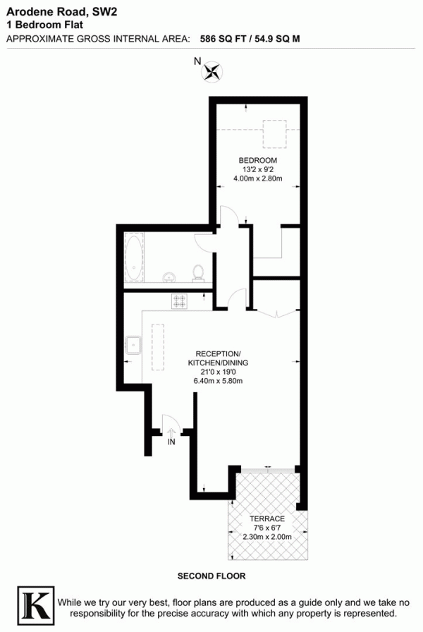 Floor Plan for 1 Bedroom Flat for Sale in Arodene Road, SW2, SW2, 2BH -  &pound485,000