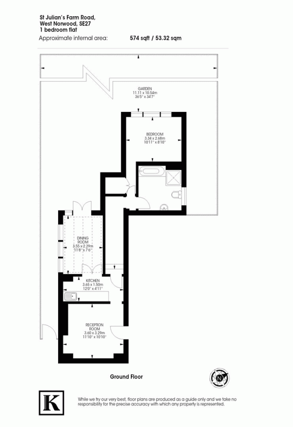 Floor Plan Image for 1 Bedroom Flat to Rent in St. Julians Farm Road, West Norwood