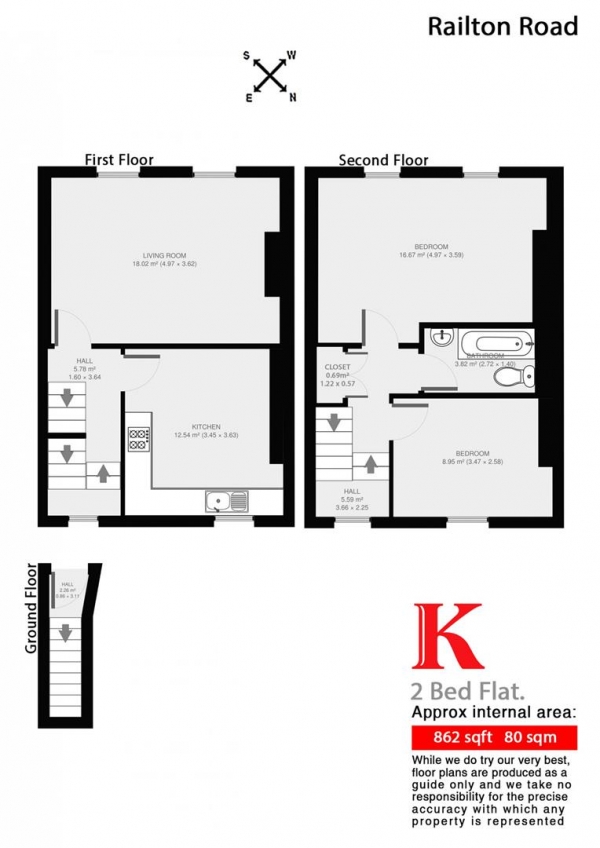 Floor Plan Image for 2 Bedroom Flat to Rent in Railton Road, SE24