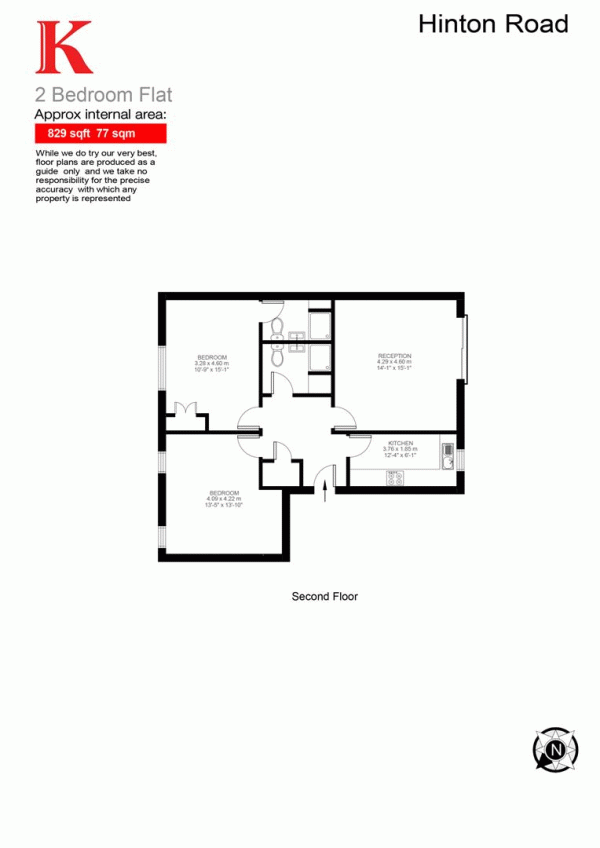 Floor Plan Image for 2 Bedroom Flat to Rent in Hinton Road, SE24