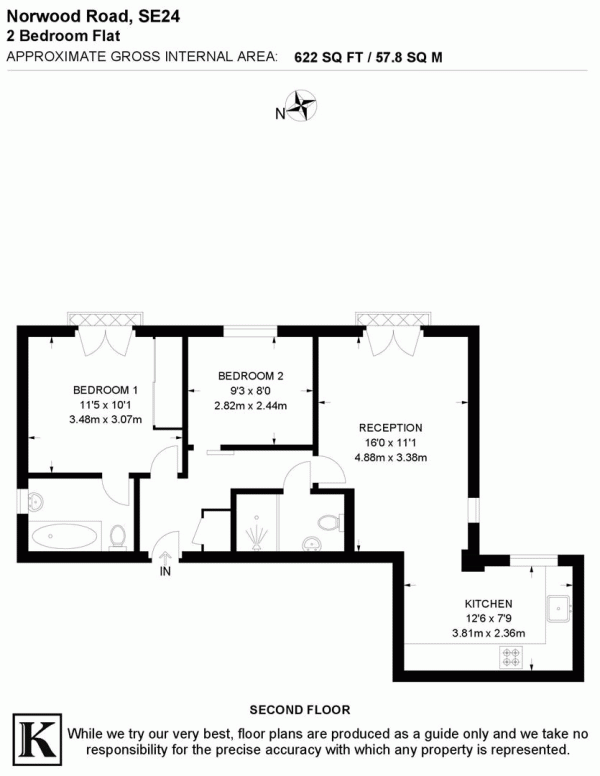 Floor Plan Image for 2 Bedroom Flat for Sale in Norwood Road, SE24