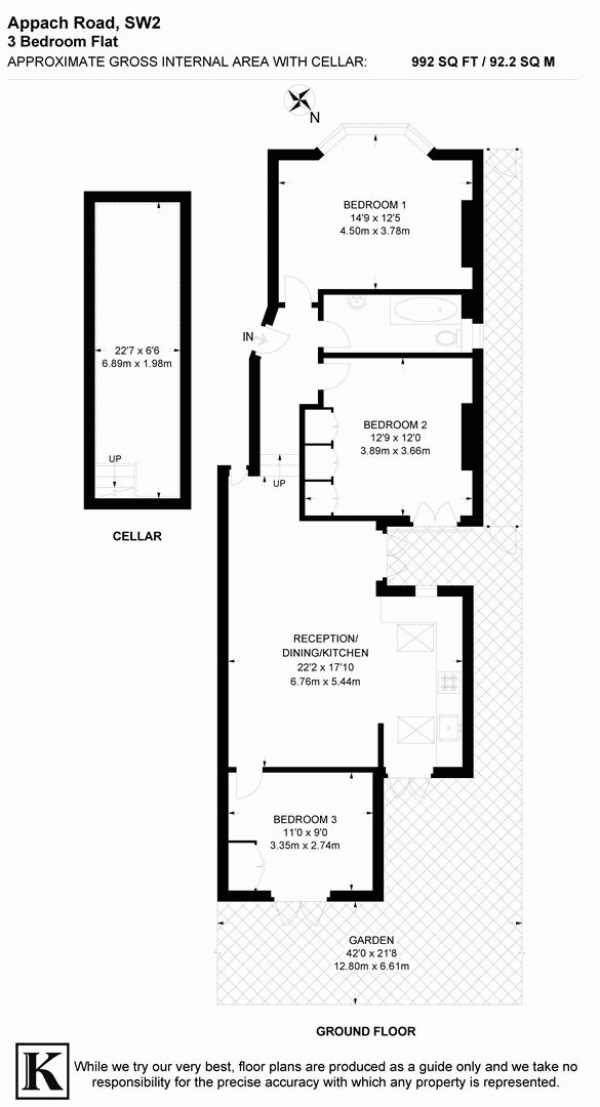 Floor Plan Image for 3 Bedroom Flat for Sale in Appach Road, SW2