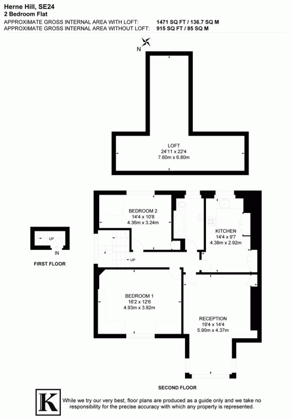 Floor Plan Image for 2 Bedroom Flat for Sale in Herne Hill, SE24
