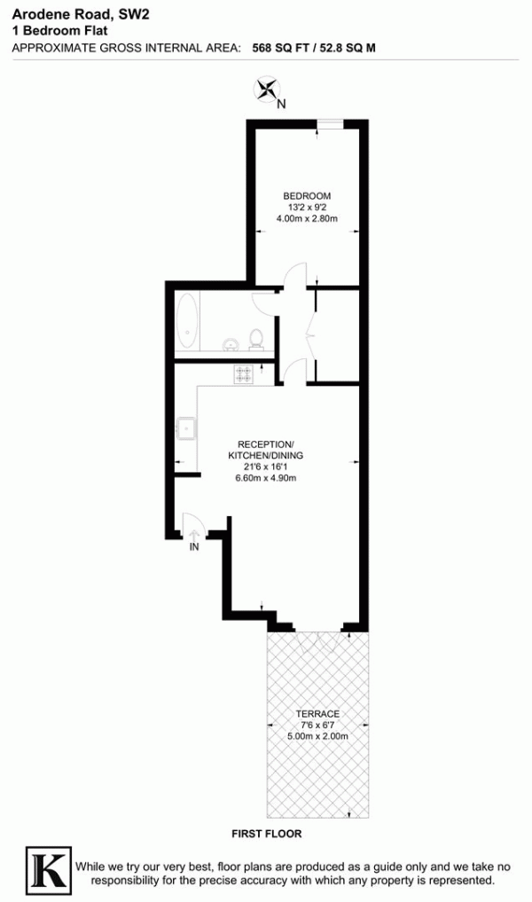 Floor Plan for 1 Bedroom Flat for Sale in Arodene Road, SW2, SW2, 2BH -  &pound465,000