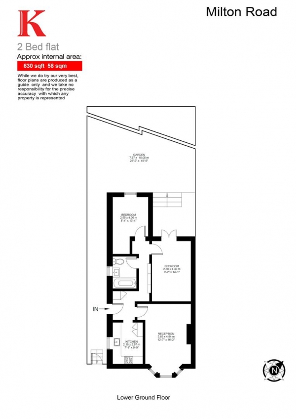 Floor Plan Image for 2 Bedroom Flat to Rent in Milton Road, SE24