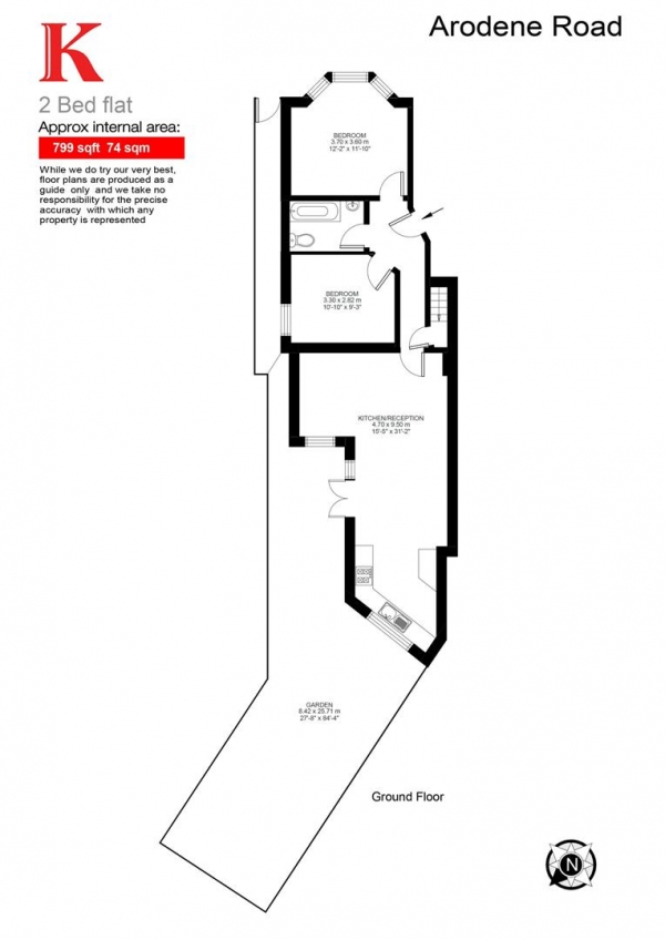 Floor Plan Image for 2 Bedroom Flat to Rent in Arodene Road, SW2