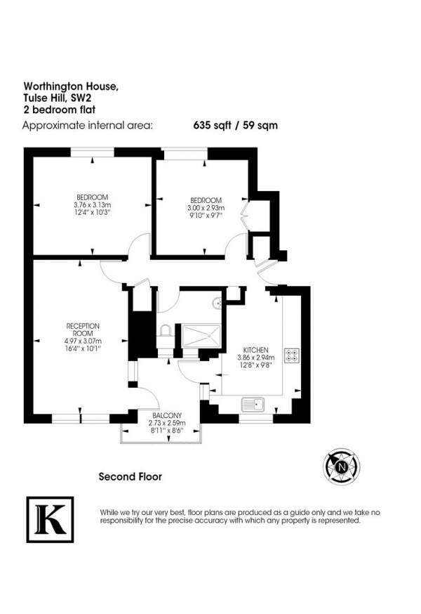 Floor Plan for 2 Bedroom Flat to Rent in Tulse Hill, London, SW2, 2PL - £475  pw | £2058 pcm