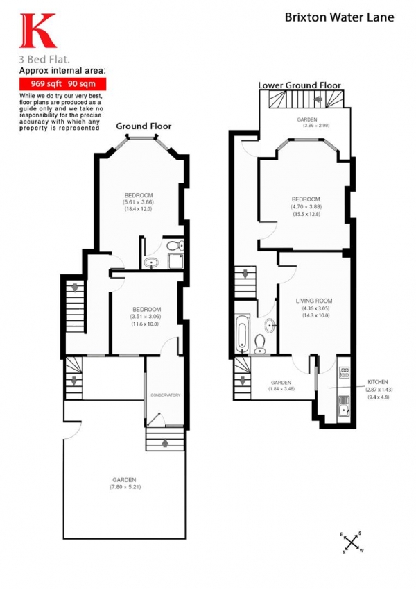 Floor Plan for 3 Bedroom Flat to Rent in Brixton Water Lane, SW2, SW2, 1QE - £635  pw | £2752 pcm