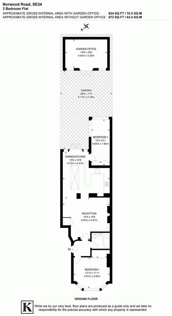 Floor Plan Image for 2 Bedroom Flat for Sale in Norwood Road, SE24