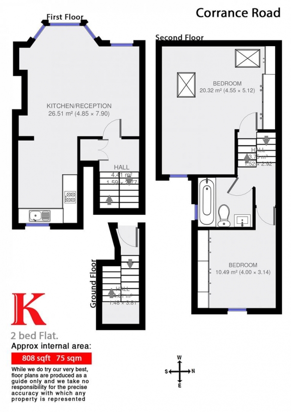 Floor Plan for 2 Bedroom Flat to Rent in Corrance Road, SW2, SW2, 5RD - £530  pw | £2297 pcm