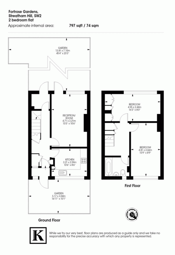 Floor Plan for 2 Bedroom Flat to Rent in Fortrose Gardens, London, SW2, 4HU - £392  pw | £1699 pcm