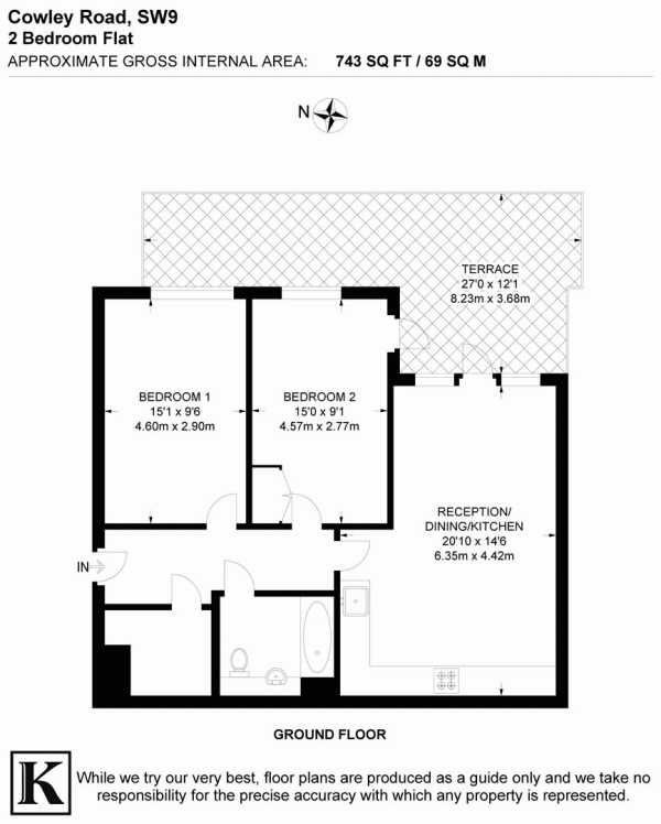 Floor Plan Image for 2 Bedroom Flat for Sale in Cowley Road, SW9