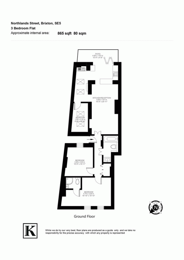 Floor Plan Image for 3 Bedroom Flat for Sale in Northlands Street, SE5