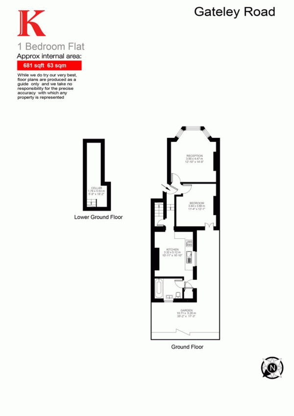 Floor Plan Image for 1 Bedroom Flat to Rent in Gateley Road, London