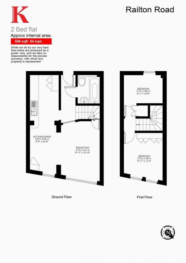 Floor Plan for 2 Bedroom Flat to Rent in Railton Road, SE24, SE24, 0LD - £427  pw | £1850 pcm