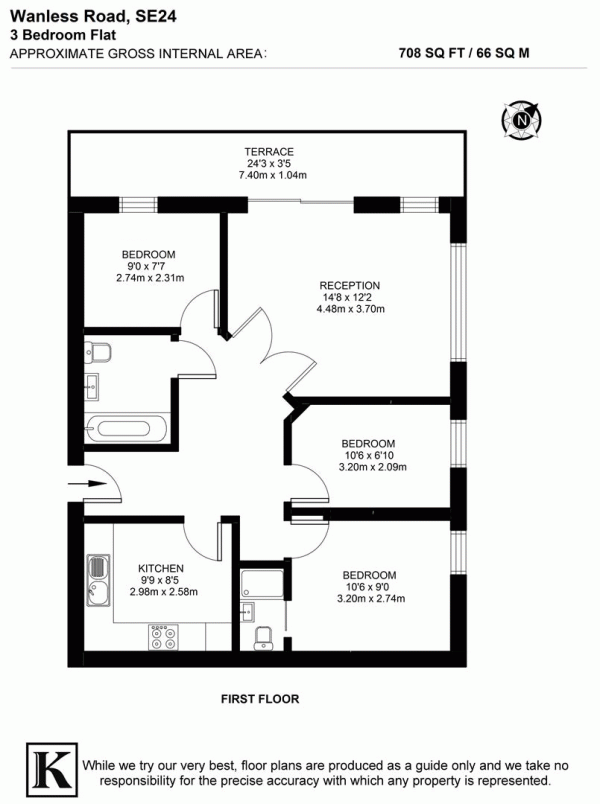 Floor Plan for 3 Bedroom Flat for Sale in Wanless Road, SE24, SE24, 0HW -  &pound549,500