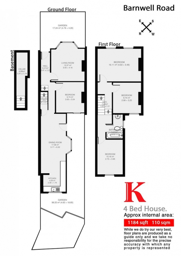 Floor Plan Image for 4 Bedroom Mews to Rent in Barnwell Road, SW2