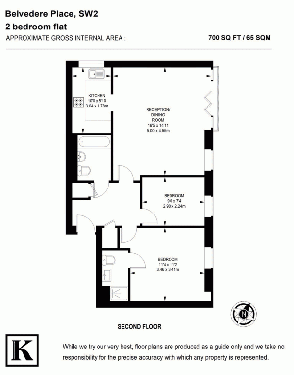 Floor Plan Image for 2 Bedroom Flat for Sale in Belvedere Place, SW2