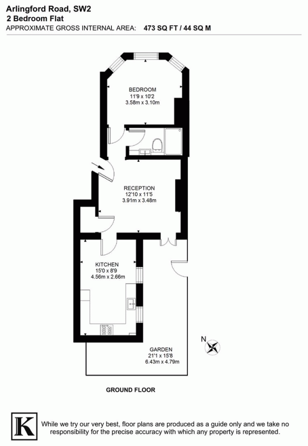 Floor Plan Image for 1 Bedroom Flat for Sale in Arlingford Road, SW2