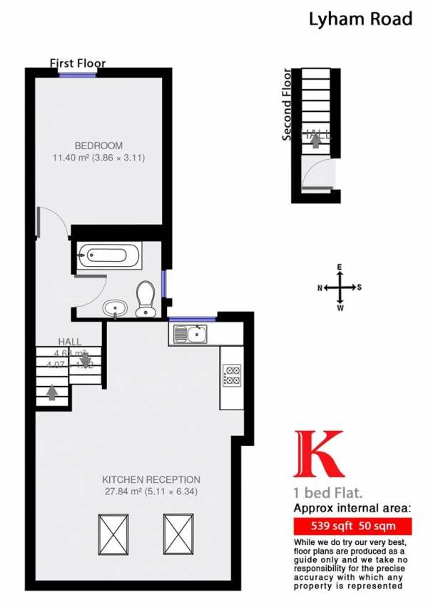 Floor Plan Image for 1 Bedroom Flat to Rent in Lyham Road, SW2