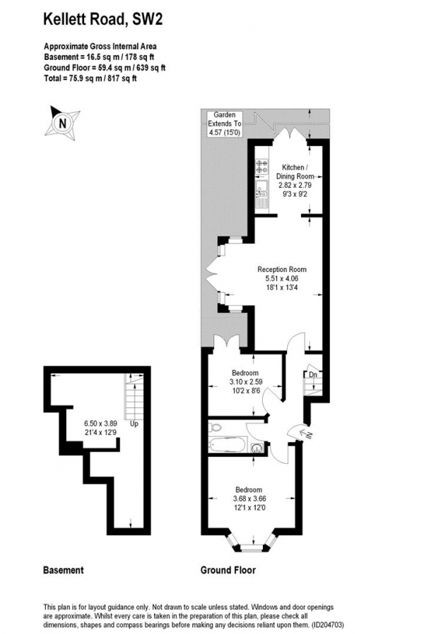 Floor Plan Image for 2 Bedroom Flat to Rent in Kellett road, SW2