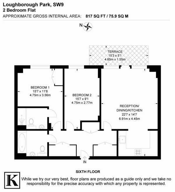 Floor Plan Image for 2 Bedroom Flat for Sale in Loughborough Park, SW9