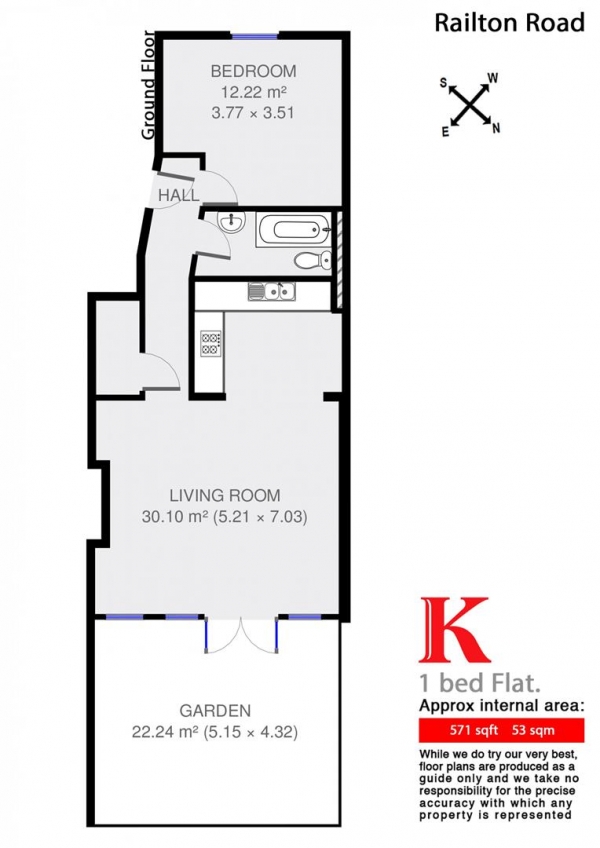 Floor Plan Image for 1 Bedroom Flat to Rent in Railton Road, SE24