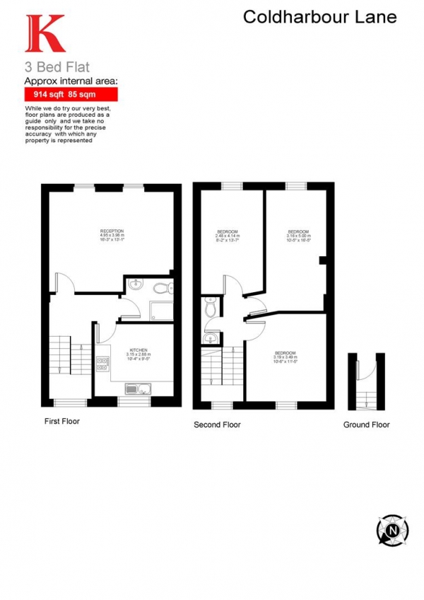 Floor Plan Image for 3 Bedroom Flat to Rent in Coldharbour Lane, London