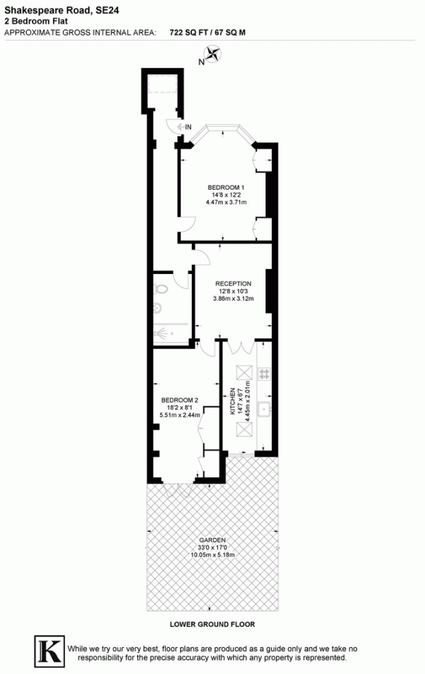 Floor Plan for 2 Bedroom Flat for Sale in Shakespeare Road, SE24, SE24, 0LA - Offers Over &pound600,000