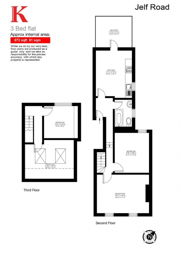 Floor Plan Image for 3 Bedroom Flat to Rent in Jelf Road, London