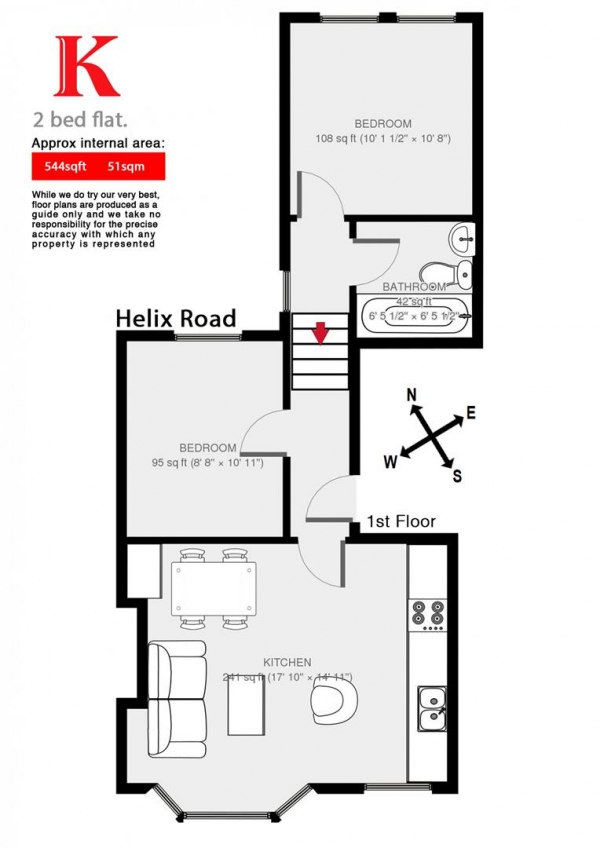 Floor Plan Image for 2 Bedroom Flat to Rent in Helix Road, SW2