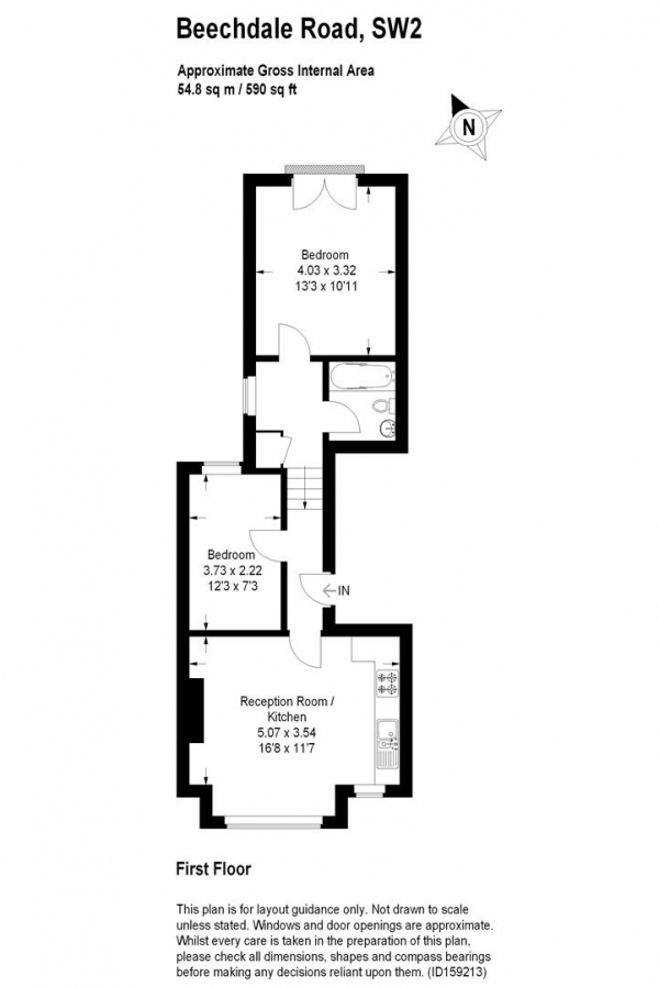 Floor Plan for 2 Bedroom Flat to Rent in Beechdale Road, SW2, SW2, 2BN - £425  pw | £1842 pcm