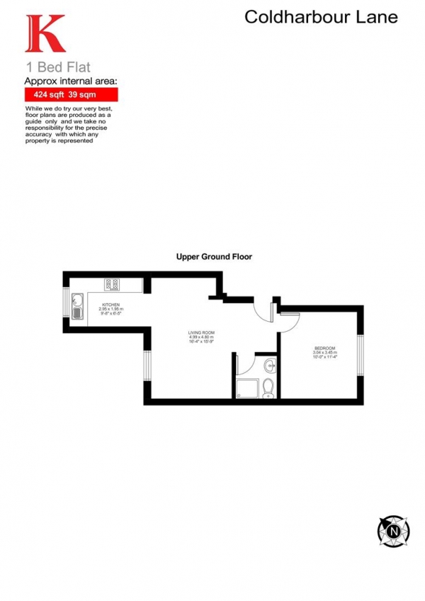 Floor Plan for 1 Bedroom Flat to Rent in Coldharbour Lane, SE5, SE5, 9QH - £360  pw | £1560 pcm