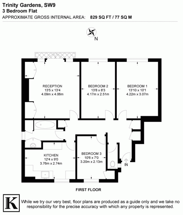 Floor Plan for 3 Bedroom Flat for Sale in Trinity Gardens, SW9, SW9, 8DW - Offers Over &pound535,000