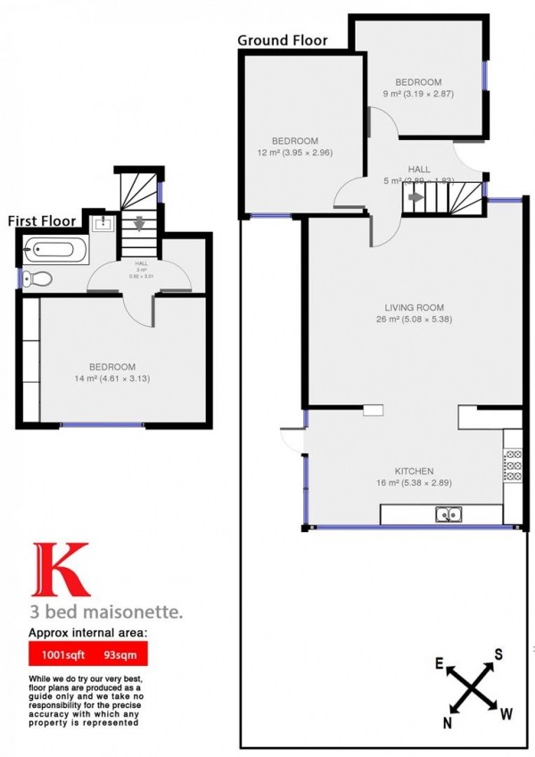 Floor Plan for 3 Bedroom Flat to Rent in Herne Hill, SE24, SE24, 9QN - £768  pw | £3328 pcm