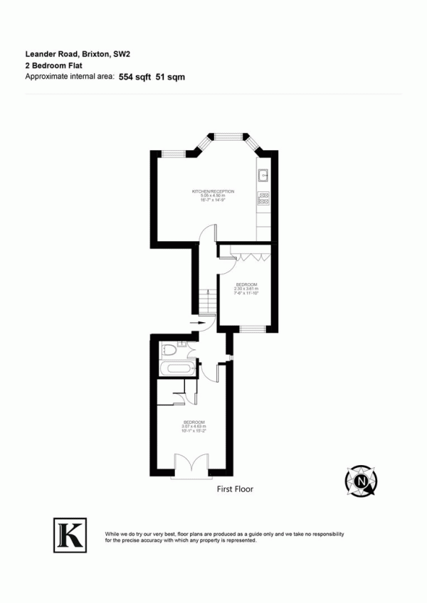 Floor Plan Image for 2 Bedroom Flat to Rent in Leander Road, Brixton, London