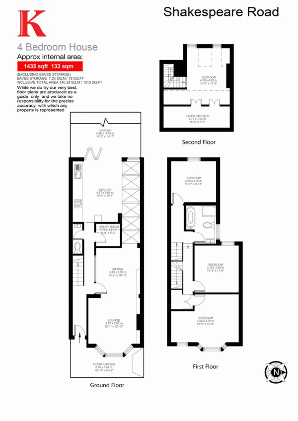 Floor Plan Image for 4 Bedroom Property to Rent in Shakespeare Road, London